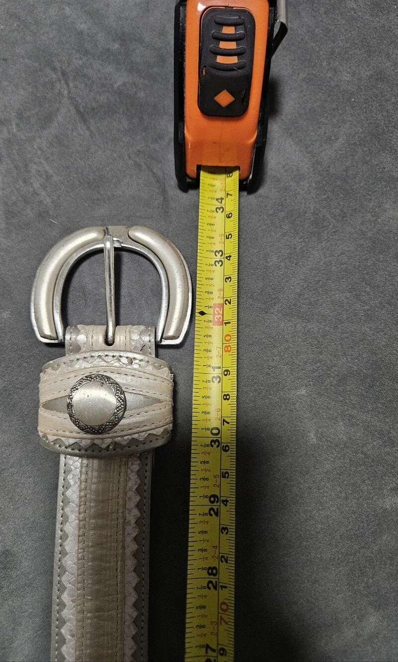 Streets Ahead Ivory Leather Belt with Decorative Silver Buckle